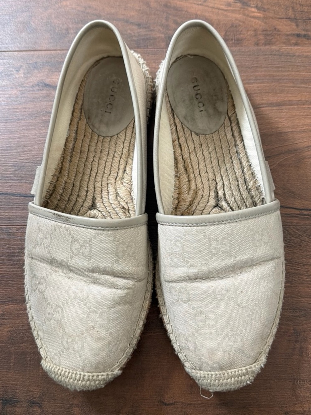 Gucci Beige GG Canvas Slip-Ons
